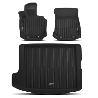 3 Pcs Front & Rear Trunk Black Floor Mats Cargo Liner