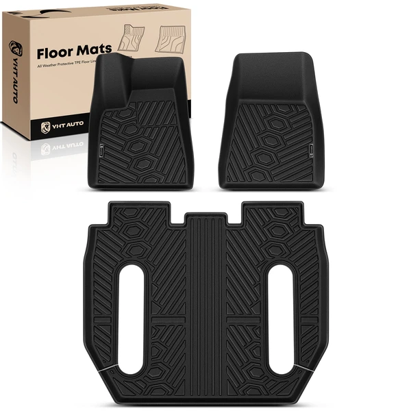 3 Pcs Front & Rear TPE textured Floor Mats Liners for Tesla Model X 2016-2020