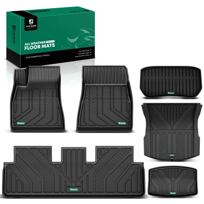 6 Pcs Front & Rear Black TPE textured Floor Mats Liners