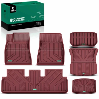 6 Pcs Front & Rear Red TPE textured Floor Mats Liners