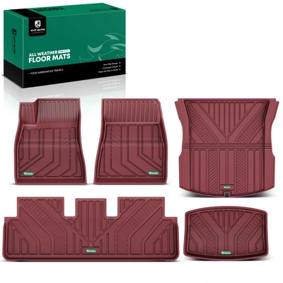 5 Pcs Front & Rear Red TPE textured Floor Mats Liners