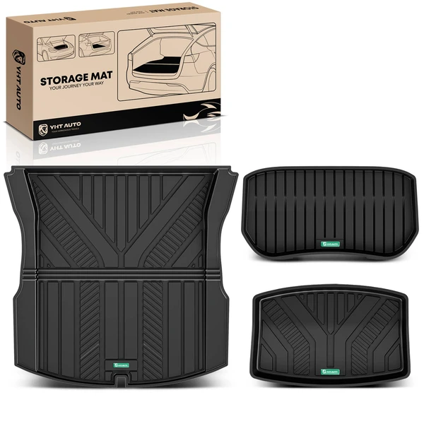 3 Pcs Front & Rear Black TPE textured Floor Mats Liners for 2024 Tesla 3