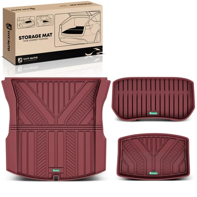 3 Pcs Front & Rear Red TPE textured Floor Mats Liners