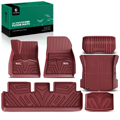 6 Pcs Front & Rear Red TPE textured Floor Mats Liners