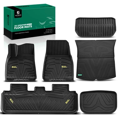 6 Pcs Front & Rear Black TPE textured Floor Mats Liners
