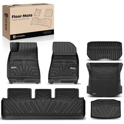 6 Pcs Front & Rear Black TPE textured Floor Mats Liners