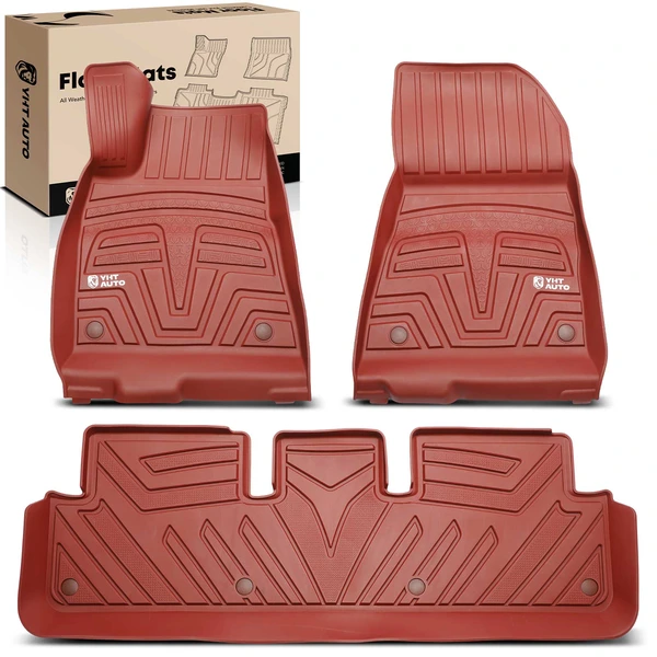 3 Pcs Front & Rear Red Floor Mats Liners for 2021-2023 Tesla 3