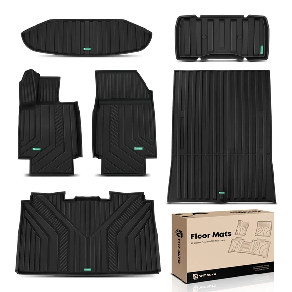 6 Pcs Front & Rear Black Floor Mats Liners for Tesla Cybertruck 2024 Crew Cab