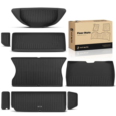 8 Pcs Front & Rear Trunk Black Floor Mats Cargo Liner