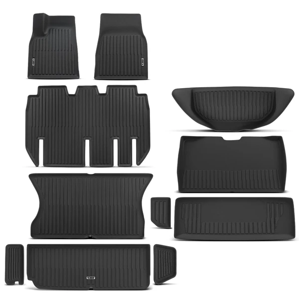11 Pcs Front & Rear Black Floor Mats Cargo Liner for 2022-2024 Tesla X