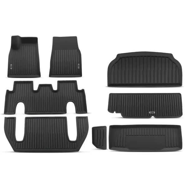 8 Pcs Front & Rear Black Floor Mats Cargo Liner for 2022-2024 Tesla X