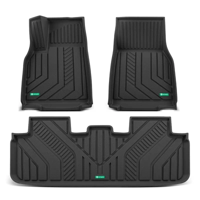 3 Pcs Front & Rear Rows Black Floor Mat