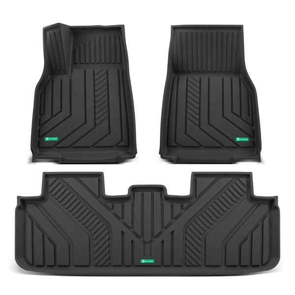 3 Pcs Front & Rear Rows Black Floor Mat for Tesla Model Y 2025 Sport Utility 4-Door