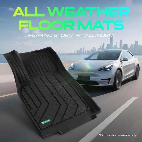 3 Pcs Front & Rear Rows Black Floor Mat for Tesla Model Y 2025 Sport Utility 4-Door