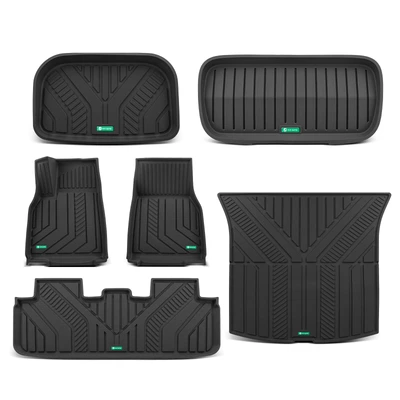 6 Pcs Front & Rear Rows Black Floor Mat