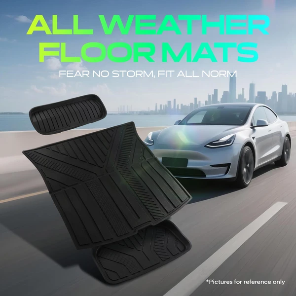 3 Pcs Front & Rear Black Lower Storage Trunk Mats Injection for 2025 Tesla Y