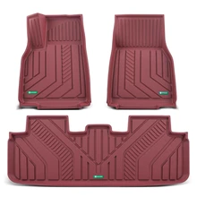 3 Pcs Front & Rear Rows Red Floor Mat for 2025 Tesla Y