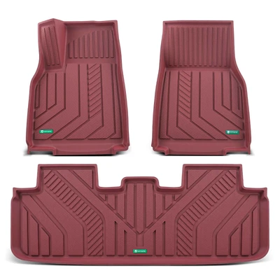 3 Pcs Front & Rear Rows Red Floor Mat