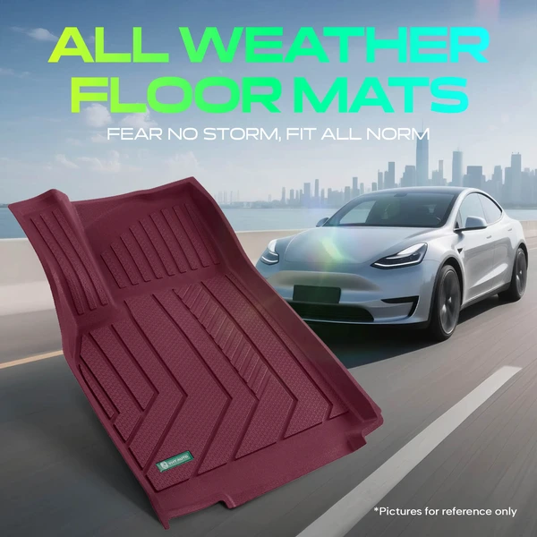 3 Pcs Front & Rear Rows Red Floor Mat for Tesla Model Y 2025 Sport Utility 4-Door