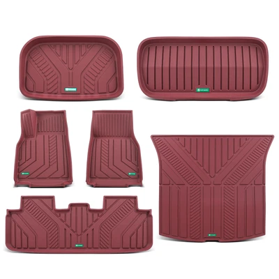 6 Pcs Front & Rear Rows Red Floor Mat