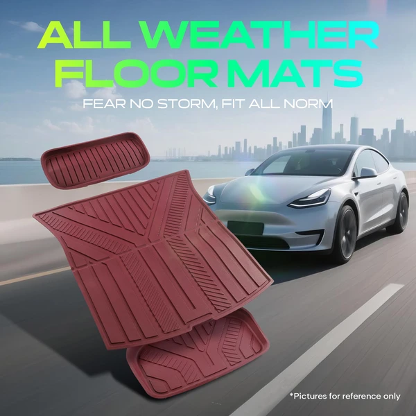 3 Pcs Front & Rear Red Lower Storage Trunk Mats Injection for 2025 Tesla Y