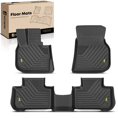 3 Pcs Front & Rear Black TPE textured Floor Mats Liners
