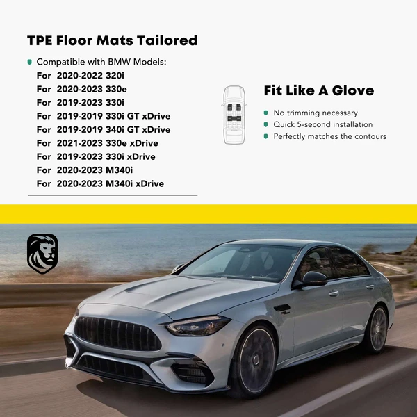 3 Pcs Front & Rear Black TPE textured Floor Mats Liners for 2020-2023 BMW 320i