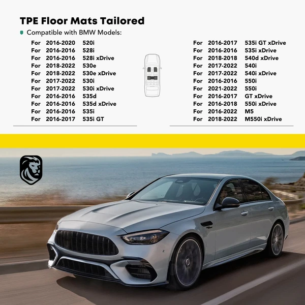 3 Pcs Front & Rear Black TPE textured Floor Mats Liners for 2017-2022 BMW 530i xDrive