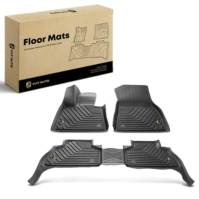 3 Pcs Front & Rear Black TPE textured Floor Mats Liners