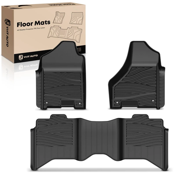 3 Pcs Front & Rear Black TPE textured Floor Mats Liners for 2011-2018 Ram 2500
