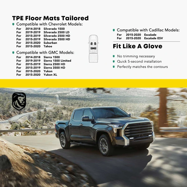 2 Pcs Front Black TPE textured Floor Mats for 2015-2019 Chevrolet Suburban