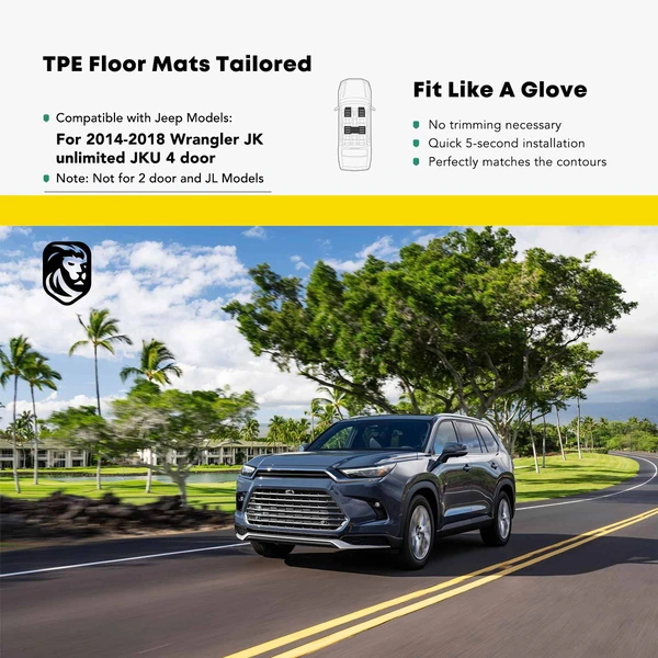 3 Pcs Front & Rear Black TPE textured Floor Mats Liners for Jeep Wrangler 2014-2018