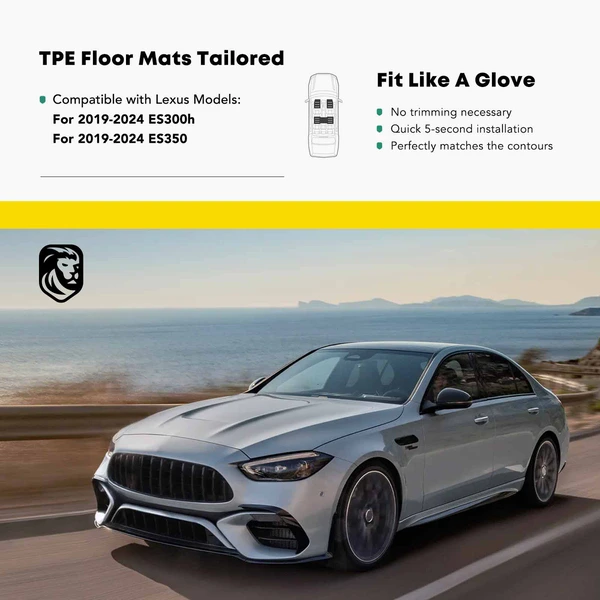 3 Pcs Front & Rear Black Floor Mats Liners for 2019-2024 Lexus ES350