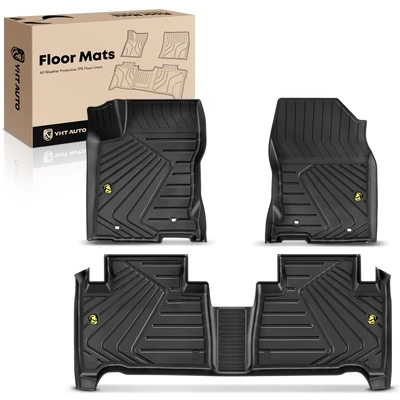 3 Pcs Front & Rear Black TPE textured Floor Mats Liners
