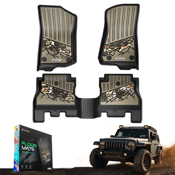 3 Pcs Front & Rear Camouflage Floor Mats Liners for Jeep Wrangler 2018-2024