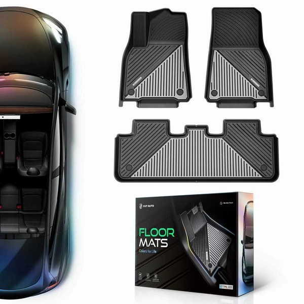3 Pcs Front & Rear Black & Gray Floor Mats Liners for Tesla Model Y 2020-2025 SUV