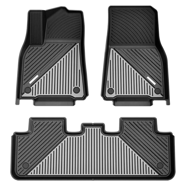 3 Pcs Front & Rear Black & Gray Floor Mats Liners for Tesla Model Y 2020-2025 SUV