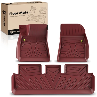 3 Pcs Front & Rear Red TPE textured Floor Mats Liners