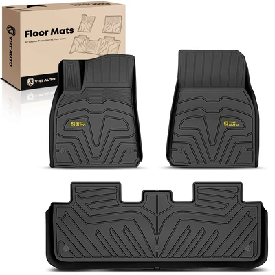 3 Pcs Front & Rear Black TPE textured Floor Mats Liners