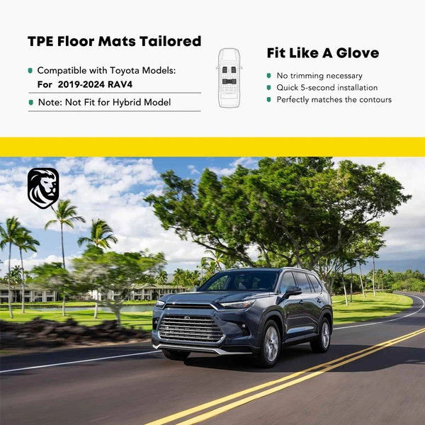 3 Pcs Front & Rear Black TPE textured Floor Mats Liners for Toyota RAV4 2019-2024 Sport Utility