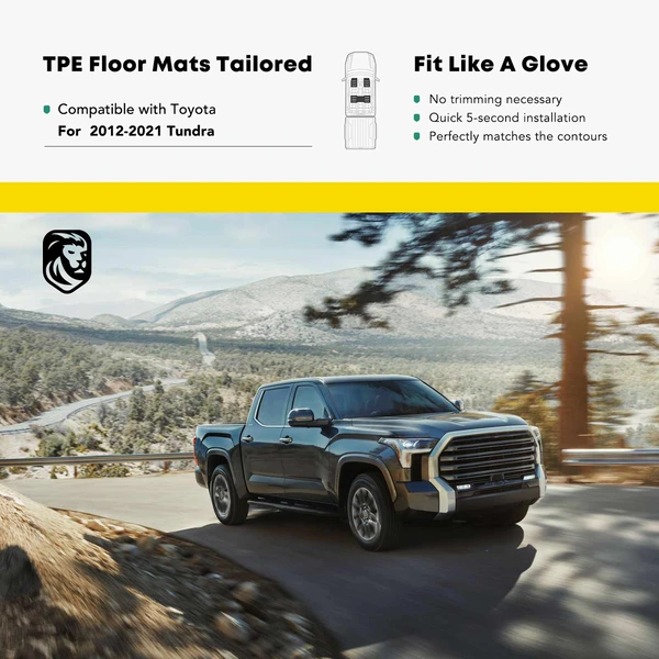 2 Pcs Front Black TPE textured Floor Mats Liners for 2012-2021 Toyota Tundra