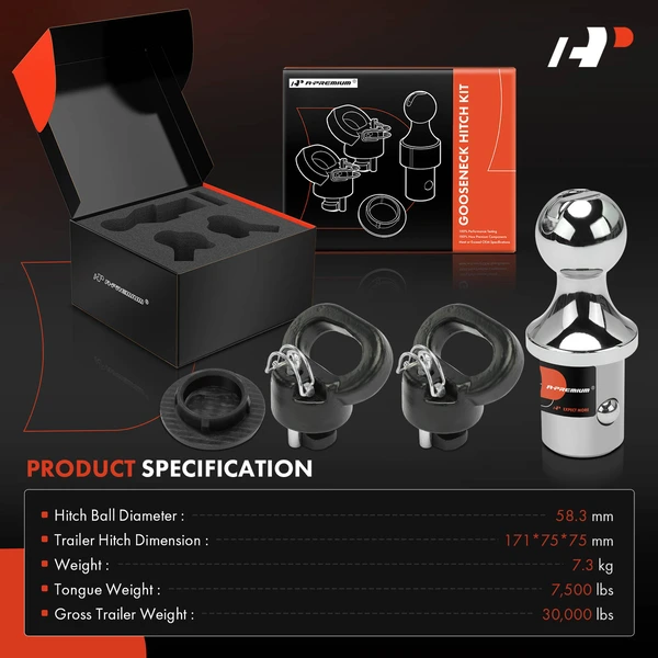 Gooseneck Trailer Hitch Ball & Safety Chain Kit for Ram 2500 3500 2013-2024 30K