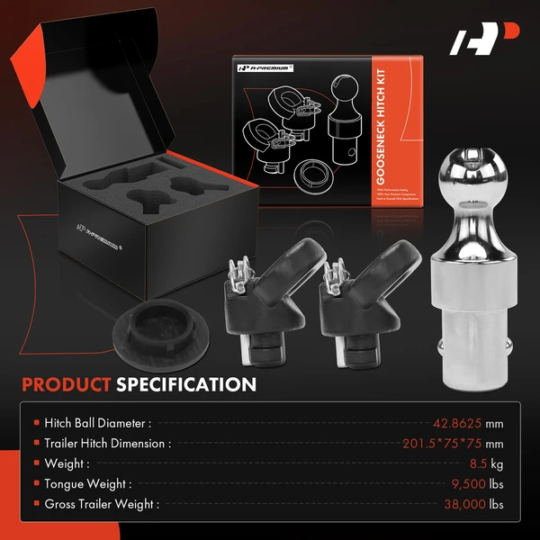 Gooseneck Trailer Hitch Ball & Safety Chain Kit for Ram 2500 3500 2013-2024 38K