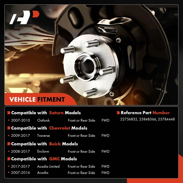 2 Pcs Front or Rear Wheel Bearing & Hub Assembly for Chevy Traverse Enclave GMC Acadia