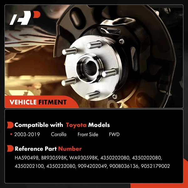 Front Driver or Passenger Wheel Hub Bearing Assembly for Toyota Corolla 03-19