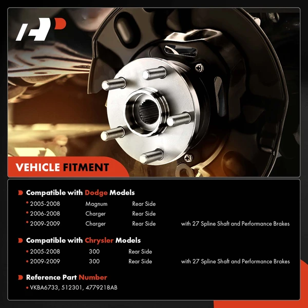 Rear Driver or Passenger Wheel Bearing & Hub Assembly for Dodge Charger Magnum