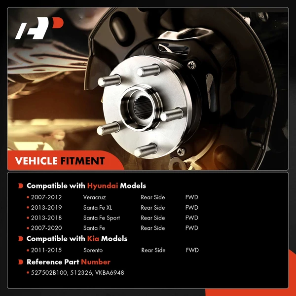 2 Pcs Rear Wheel Bearing & Hub Assembly with ABS Sensor for Hyundai Santa Fe Sorento