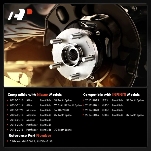 2 Pcs Front Wheel Bearing & Hub Assembly for Nissan Altima Maxima Infiniti QX50