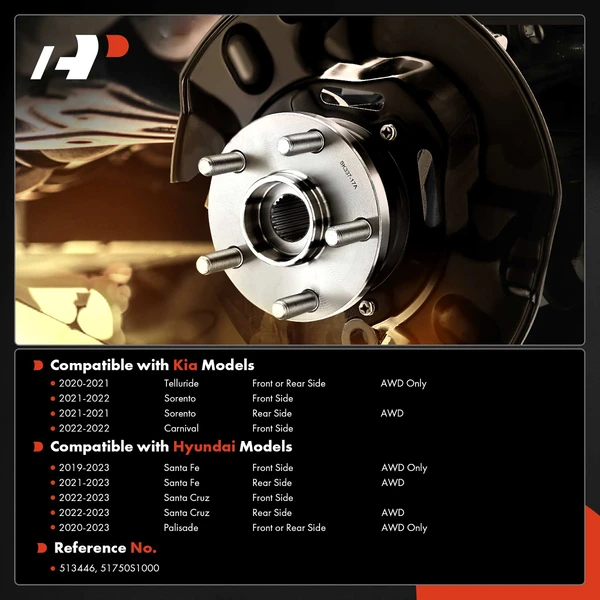 2 Pcs Wheel Bearing Hub Assembly for Hyundai Santa Fe Kia Telluride