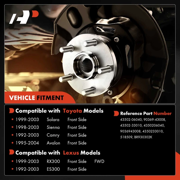 2 Pcs Front Wheel Bearing & Hub Assembly for Toyota Avalon Camry Sienna Solara ES300 3.0L